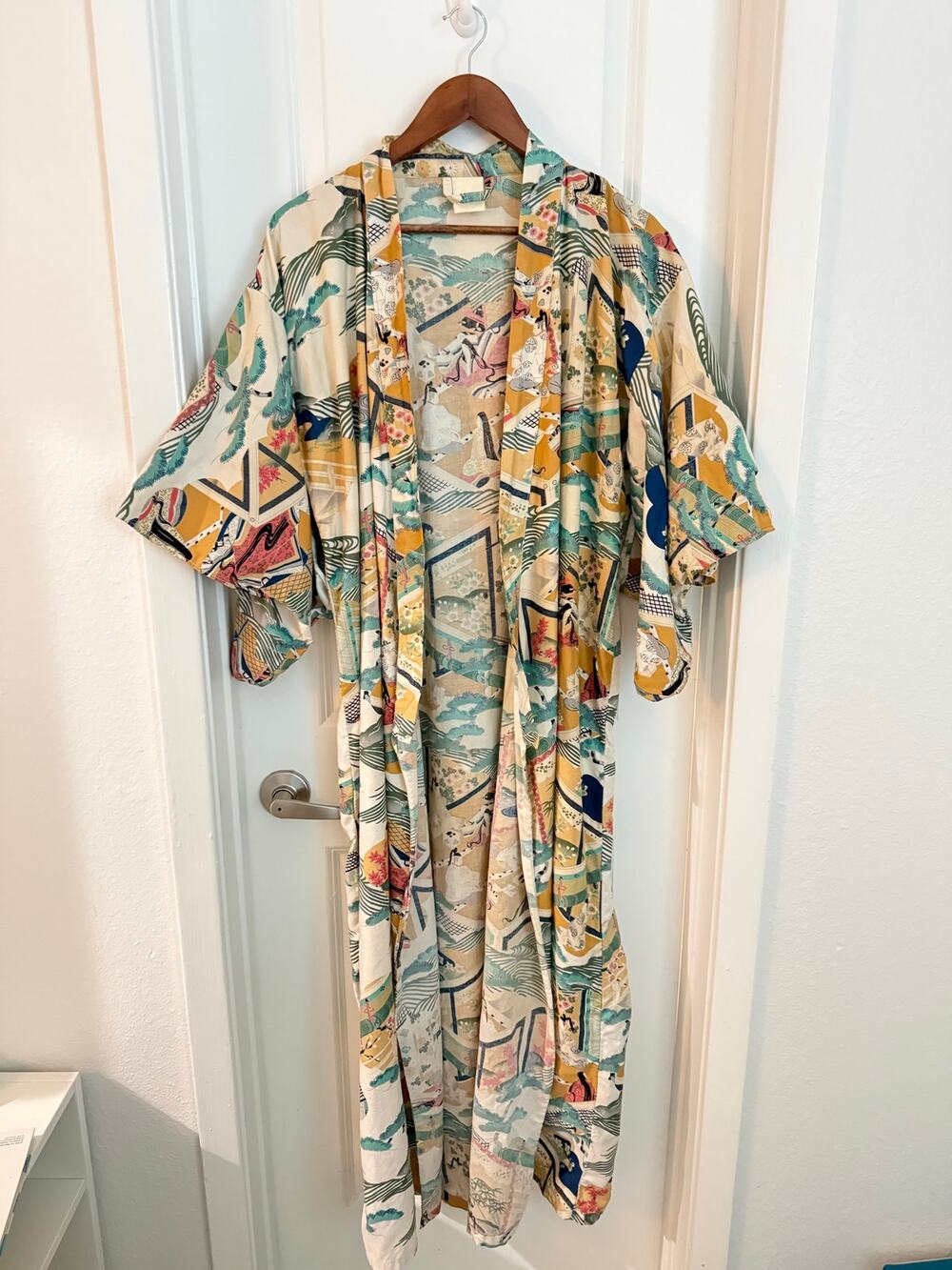 Vintage Cotton Landscape Print Yukata Kimono Japanese Robe
